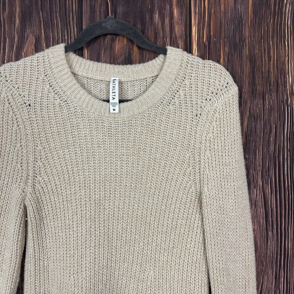 Athleta Womens Sierra Crew Neck Tunic Sweater Wool Blend Ivory Beige Size Medium